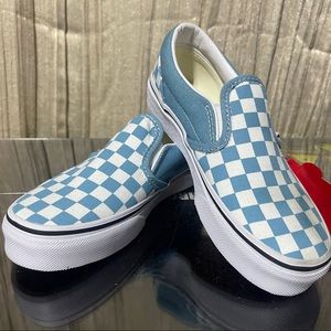 Vans kids checkered slip on shoes blue and white